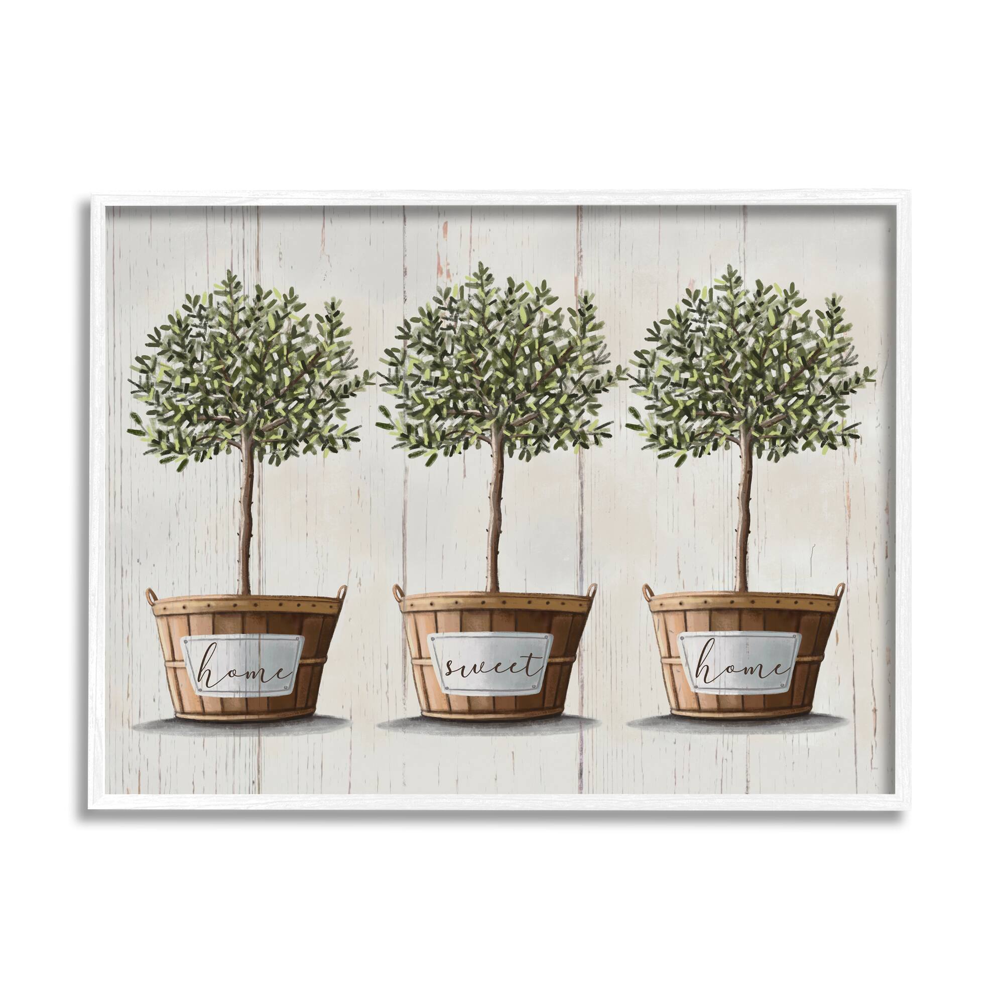 Stupell Industries Young Fruit Trees Charming Baskets Home Sweet Home in White Frame Wall Art